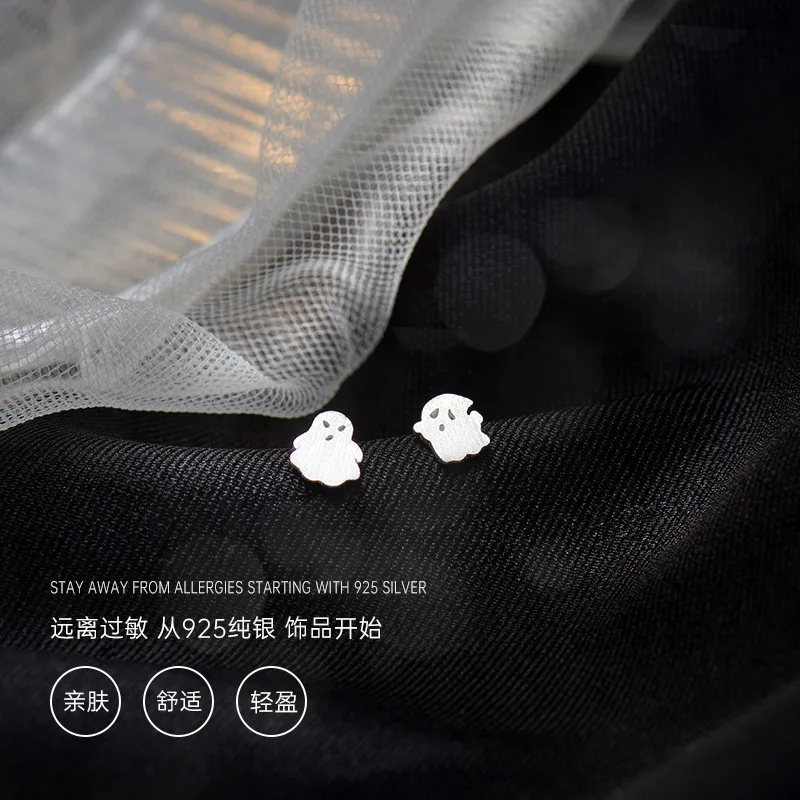 REETI 925 Stamp Silver Cute Little Ghost Stud Earrings Women Girl Gift Cute Jewelry Wholesale