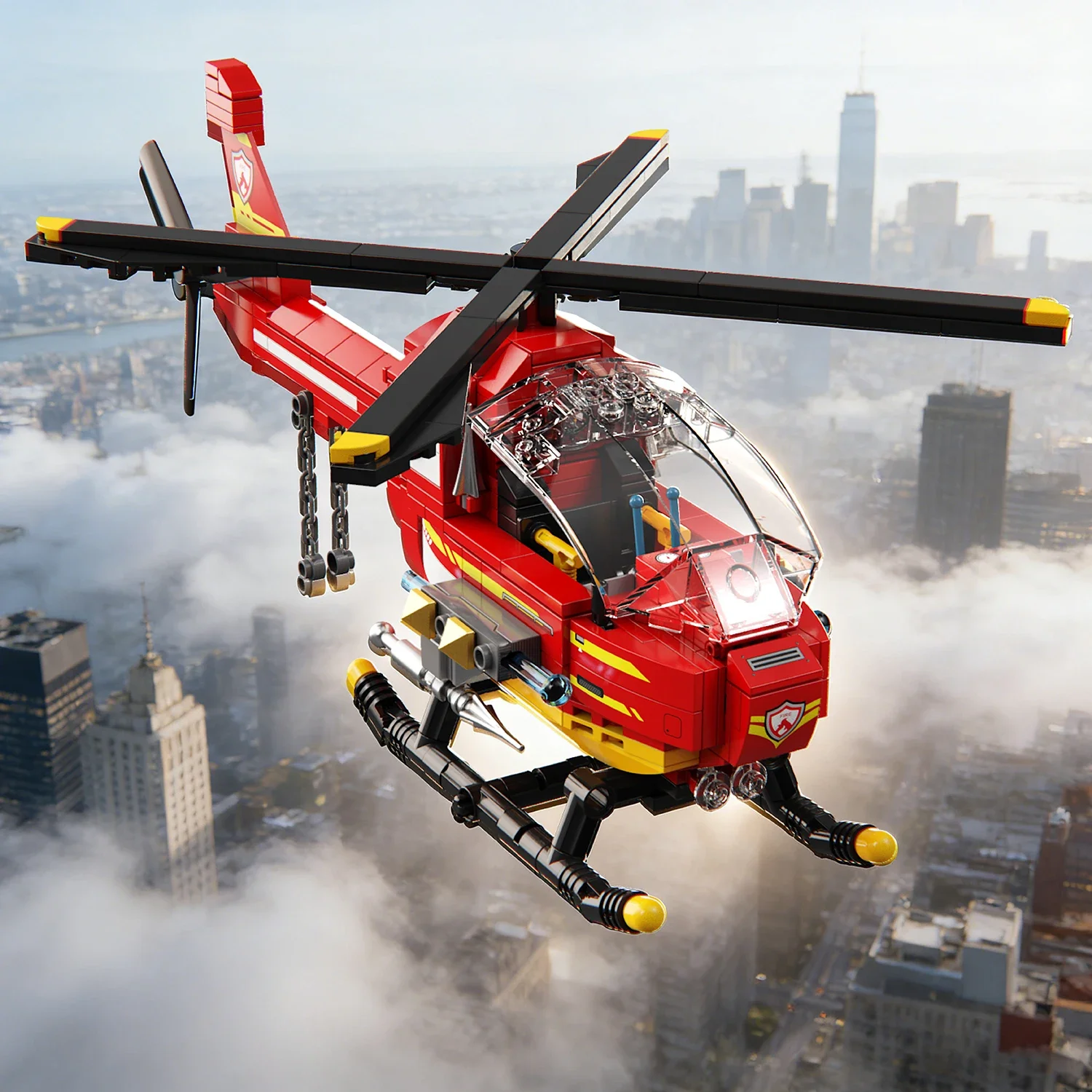 424PCS Red Airplane Model Building Blocks Toy Firefighting Aircraft Puzzle Bricks Sets Educational Toys Desktop Ornament Gifts