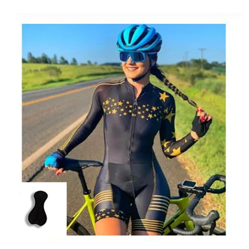 Imagen 2 del producto Traje de Triatlón de equipo profesional para mujer, Conjunto de Jersey de ciclismo, mono rosa de manga larga, Speedsuit de una pieza
