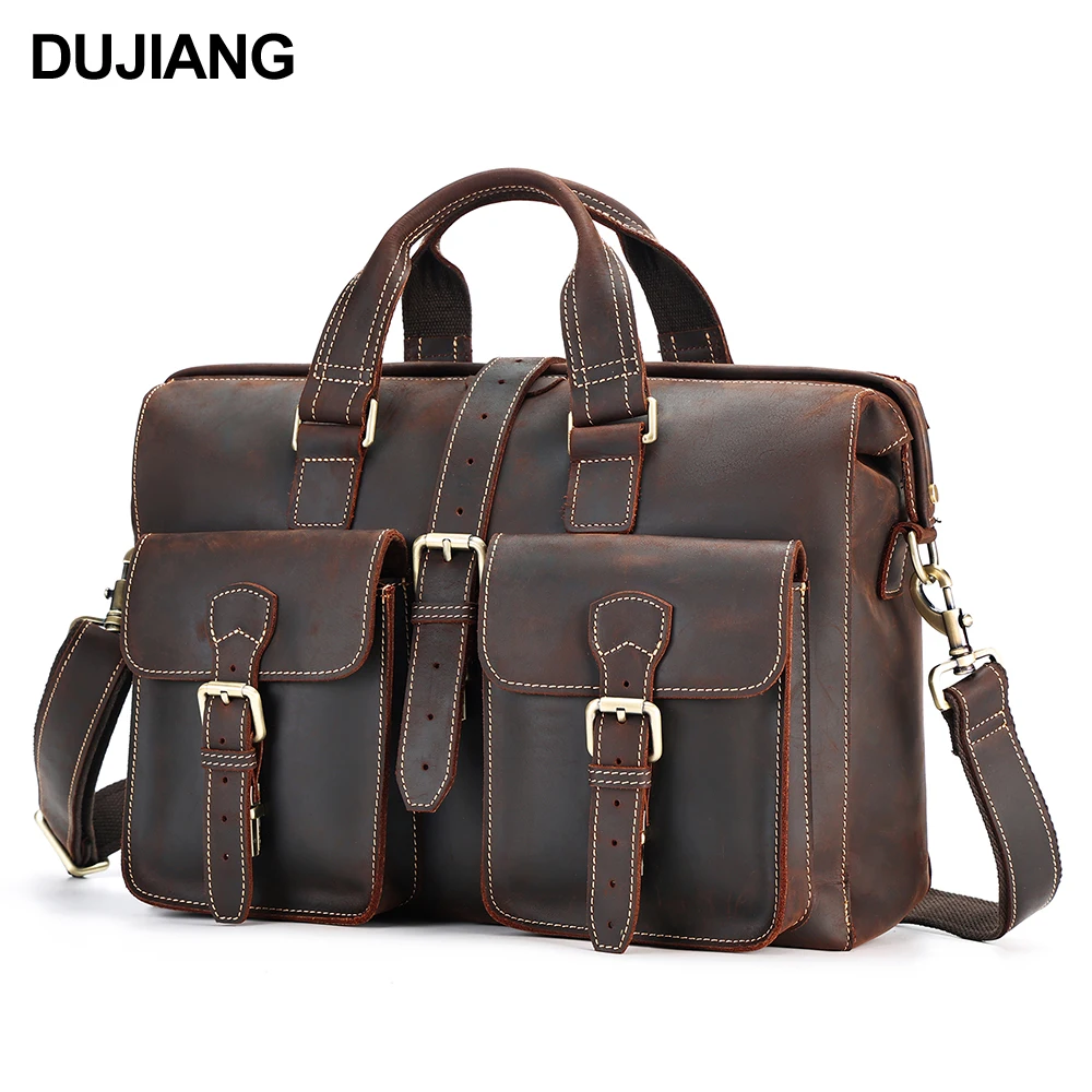 

Business Office 15.6 Inch Laptop Bag Crossbody Shoulder Bag Messenger Bags Men's Crazy Horse Leather Briefcases Men