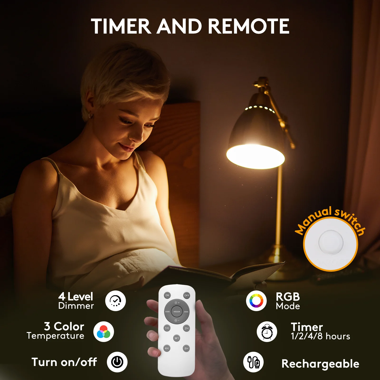 Battery Operated LED Rechargeable RGB Backup Light Bulb With Remote Control, Portable Emergency Lamp for Outdoor Camping Picnic