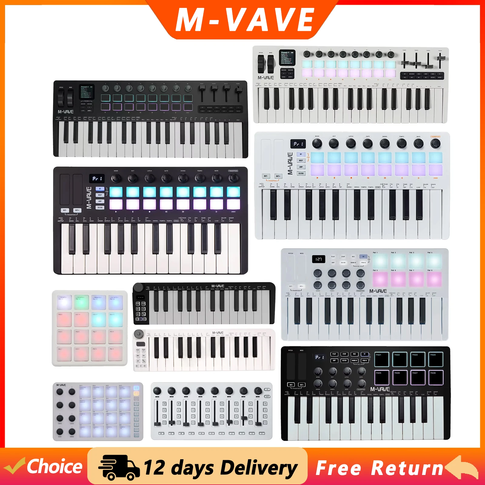 Midi Controller Pad - M-VAVE MIDI-keyboardcontroller, oplaadbaar, USB MIDI-keyboardcontroller, modellen: