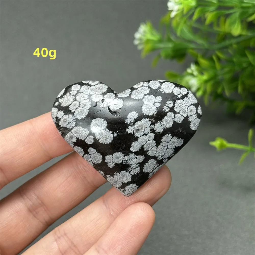 Natural Gemstone Snowflake Obsidian Heart-Shaped Ornaments Energy Aura Healing Meditation Witchcraft Home Decoration Gifts