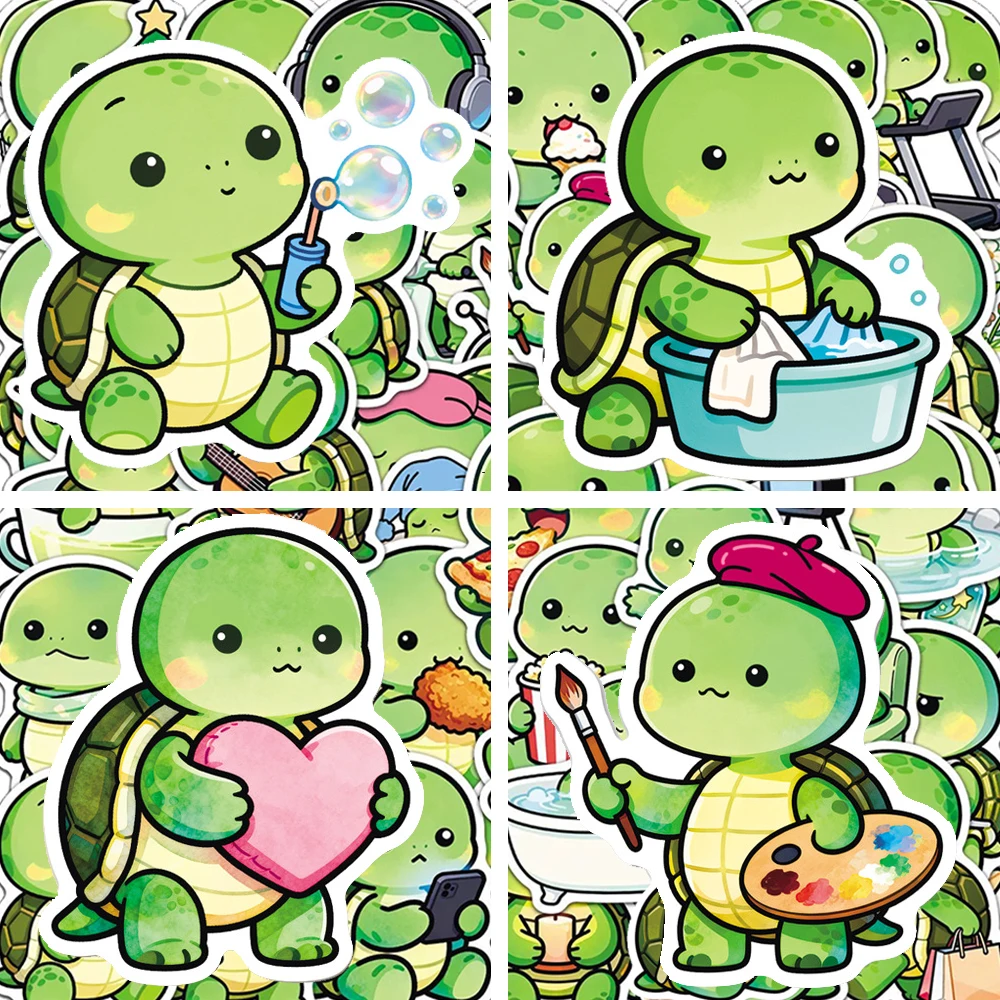 สติกเกอร์ลายเต่าน้อยสีเขียวน่ารัก 10/30/50 ชิ้น สติกเกอร์การ์ตูนตลกๆ สำหรับตกแต่งสมุดภาพ แล็ปท็อป สติกเกอร์คาวาอี้สำหรับเป็นของขวัญ