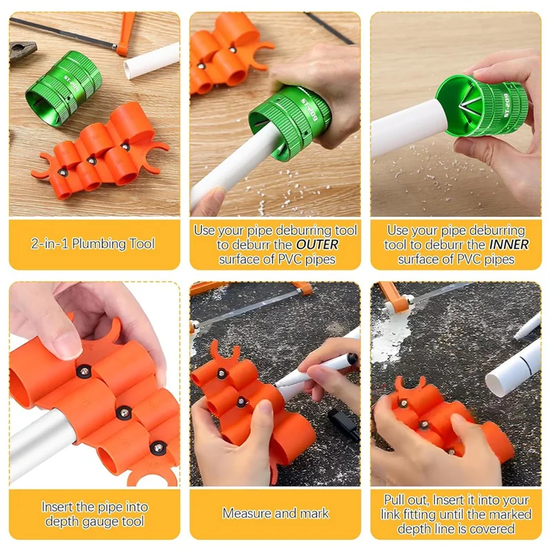 Alesatore per tubi metallici A03F-1/4" a 1-5/8" per tubi in rame/PVC e calibro di profondità da 1/4" a 1", kit di utensili idraulici per utensili per sbavatura