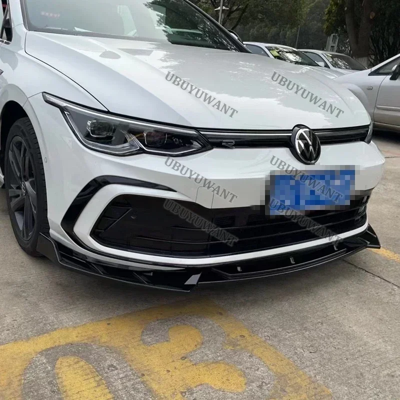 3pcs Gloss Black Car Front Bumper Splitter Lip For Volkswagen GOLF 8 MK8 Pro R-line Gti R 2020-2024 Diffuser Guard Body Kit