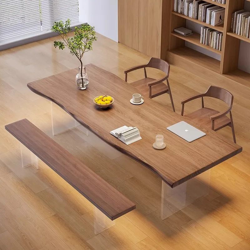 Suspended acrylic strips to the living room, modern simple solid wood home workbench, large tea meal, book table and chair