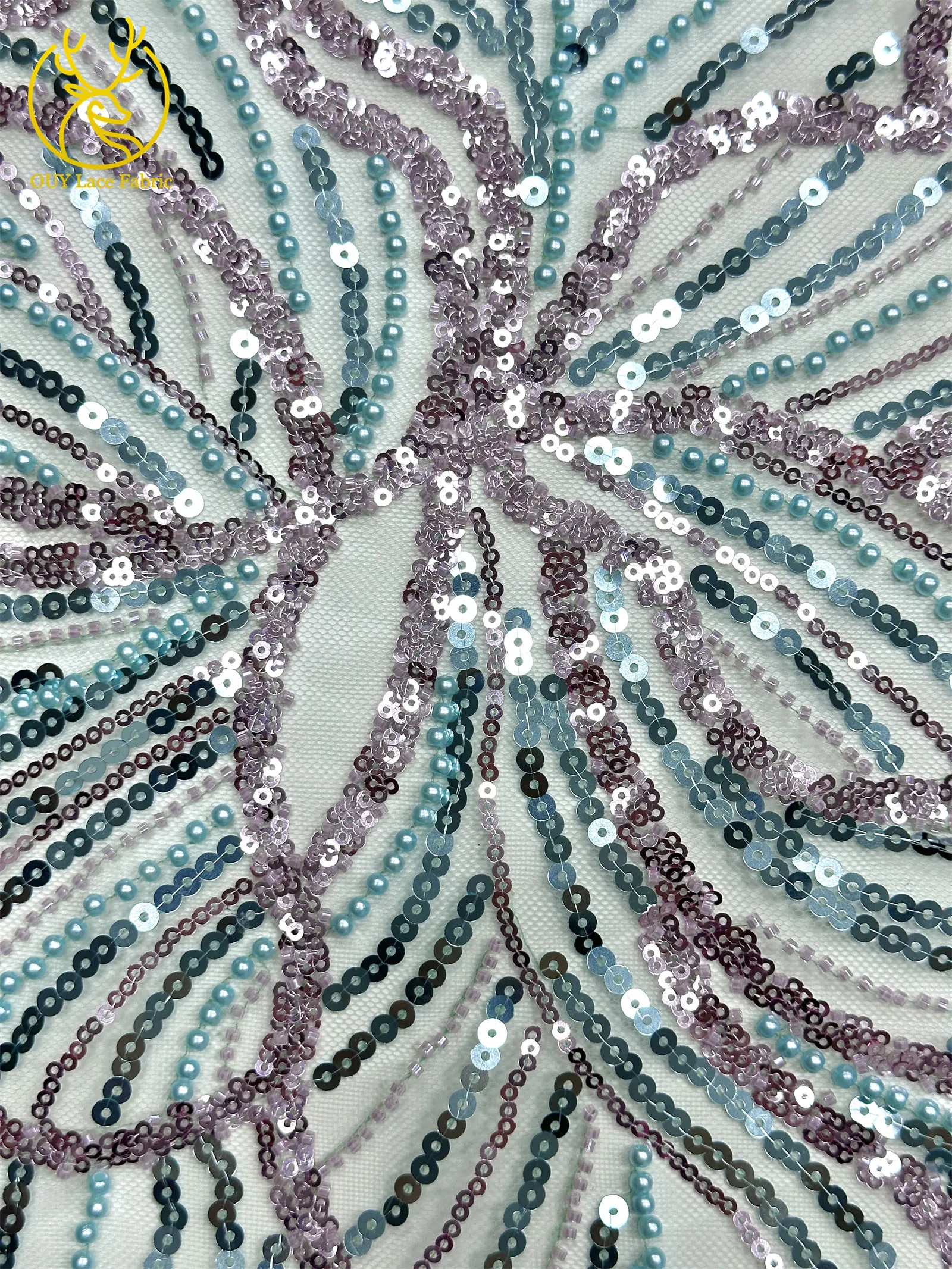 Afrikanischer Pailletten-Perlen-Spitzenstoff 2026 Französischer Nigerianischer Tüll Bestickter Spitzenstoff für Damen-Partykleider Nähmaterial – Detail 9