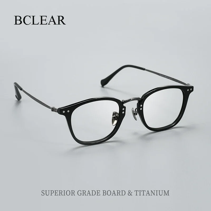 BCLEAR Unisex Retro Carved Acetate Glasses Frame Square Round Versatile Full Rim Optical Eyeglasses High Quality Japanese Korean