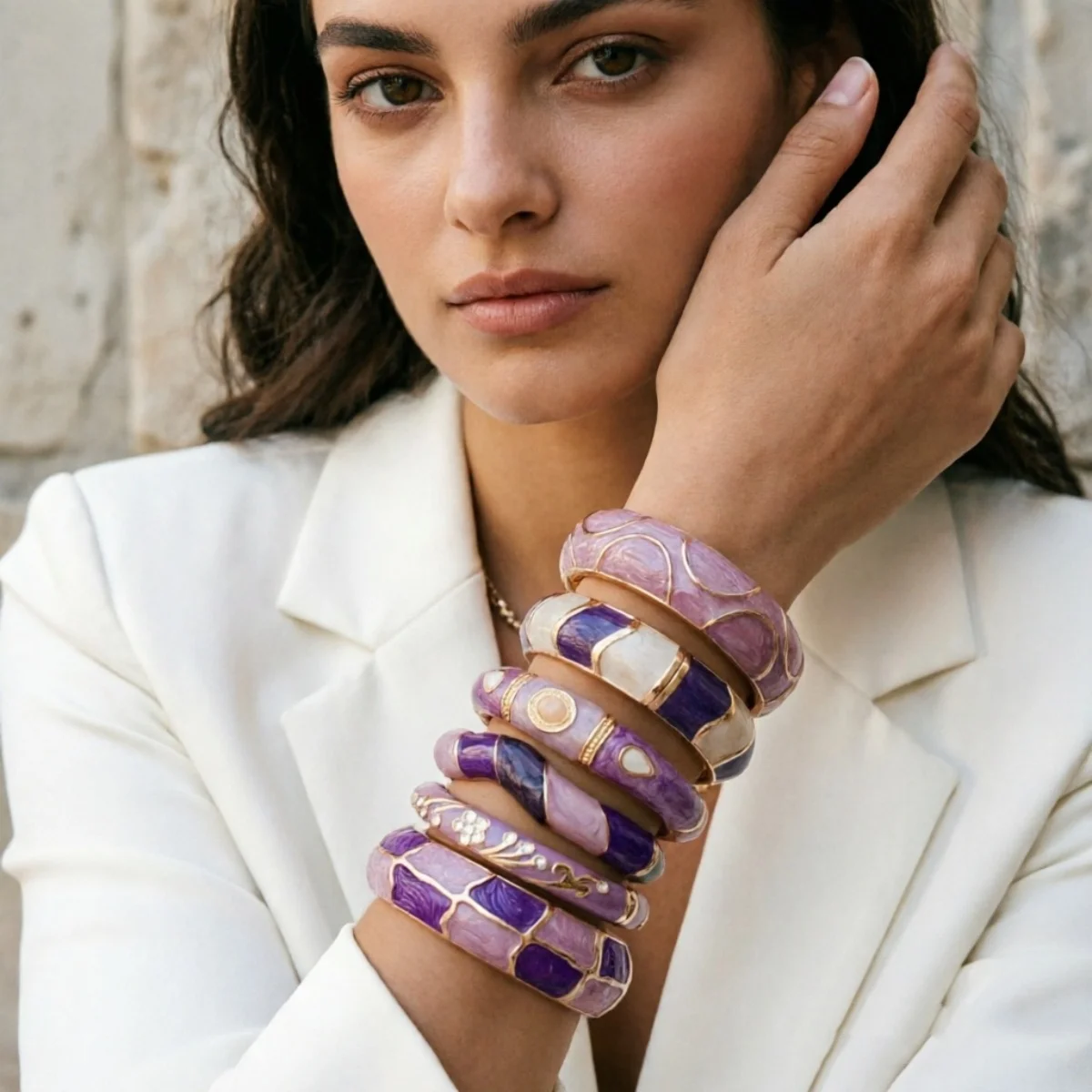 Ästhetisches Armband aus Emaille der Purple-Serie für Damen und Herren, Vintage-Punk-Stil, unregelmäßiger Block, gedreht, wellig, breiter Statement-Armreif, Schmuckstück – Detail 21