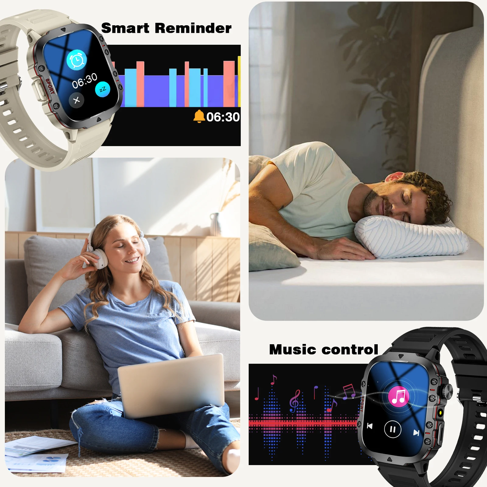 Smart Watch con torcia, chiamate Bluetooth, promemoria messaggio, cinturino in acciaio inossidabile, compatibile con iPhone/Android