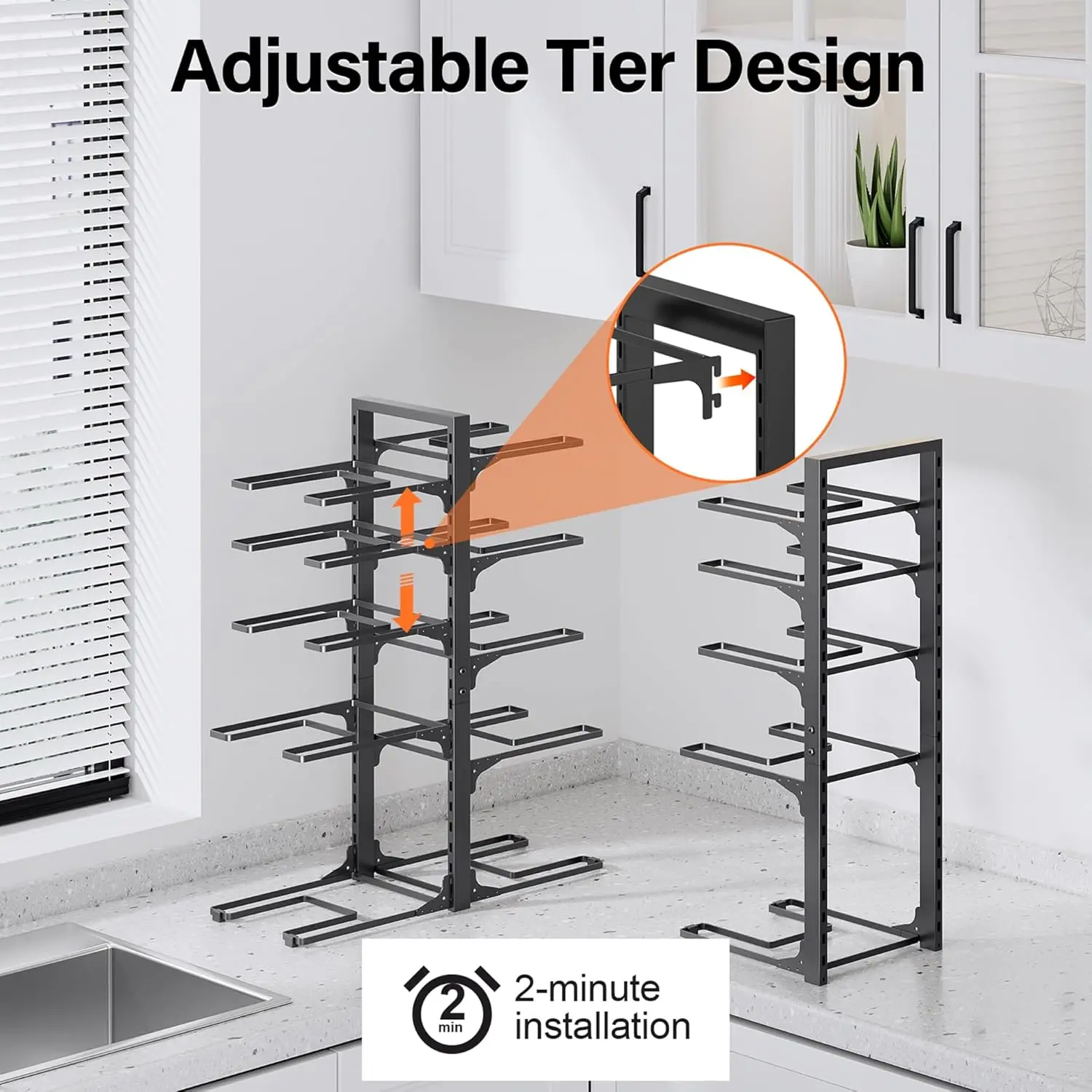 منظم أواني ومقالي مكون من 10 طبقات تحت الخزانة، وعاء ومقلاة شديدة التحمل بارتفاع 23.62 بوصة ومنظم خزانة المطبخ وS