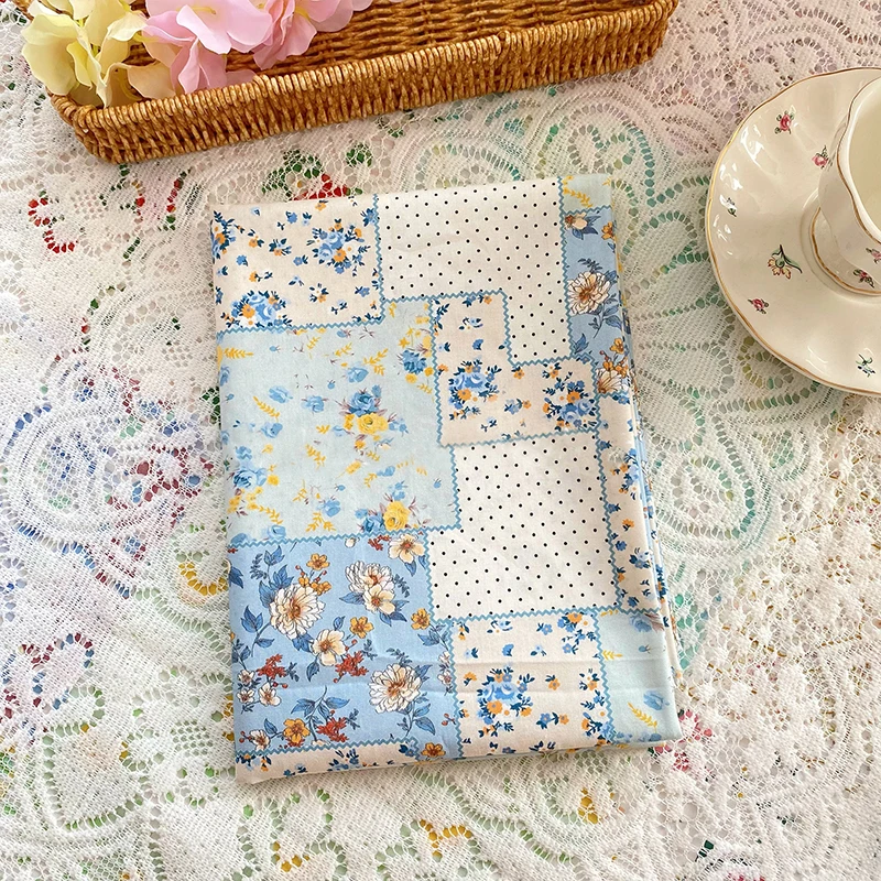 

0.5/1/2 Yard Blue Spliced Foral Printed Fabric 100% Cotton Design Digital for DIY Clothing,Homewear,Bedding,Tablecloths,Curtains