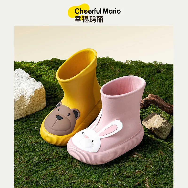 Botas de chuva bonitos dos desenhos animados para o bebê, sapatos de borracha antiderrapantes impermeáveis para meninos e meninas