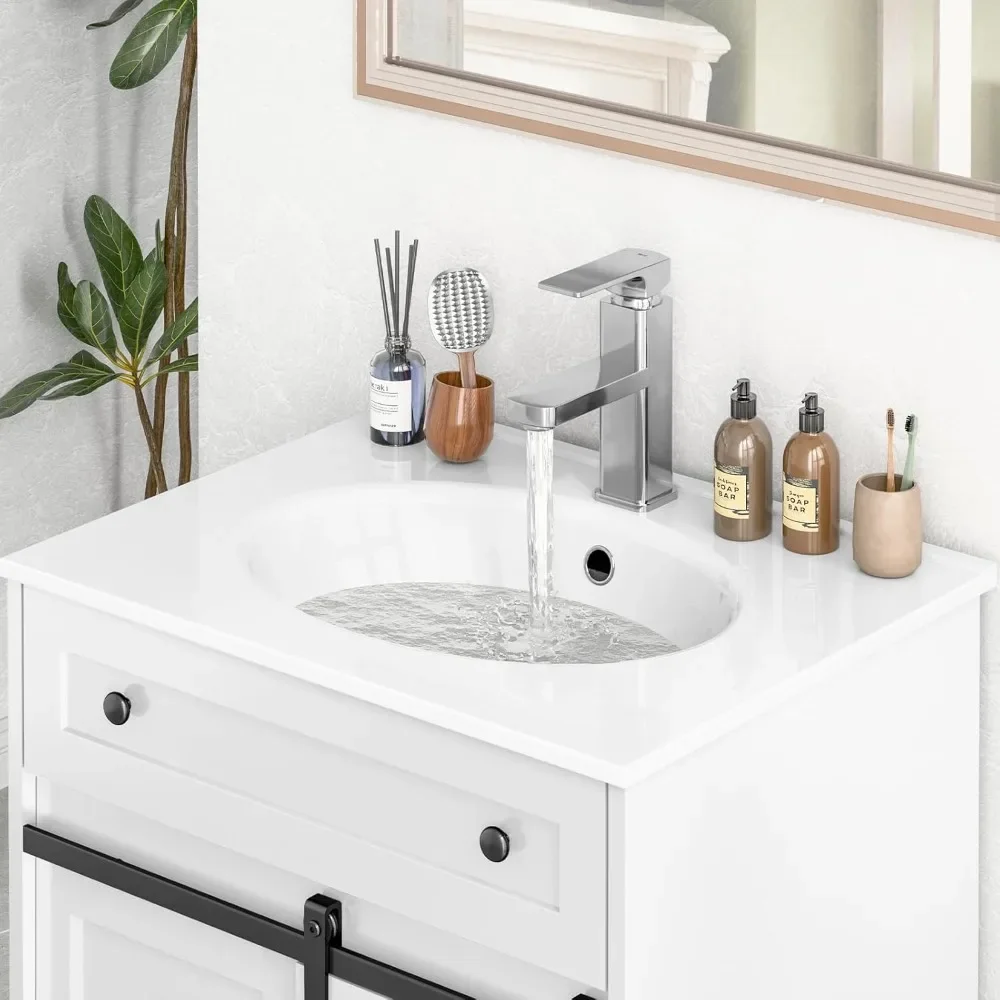 Bathroom Vanity with Sink Faucet Combo with 4 Drawers Undermount Ceramic Sink, Matte Silver Faucet