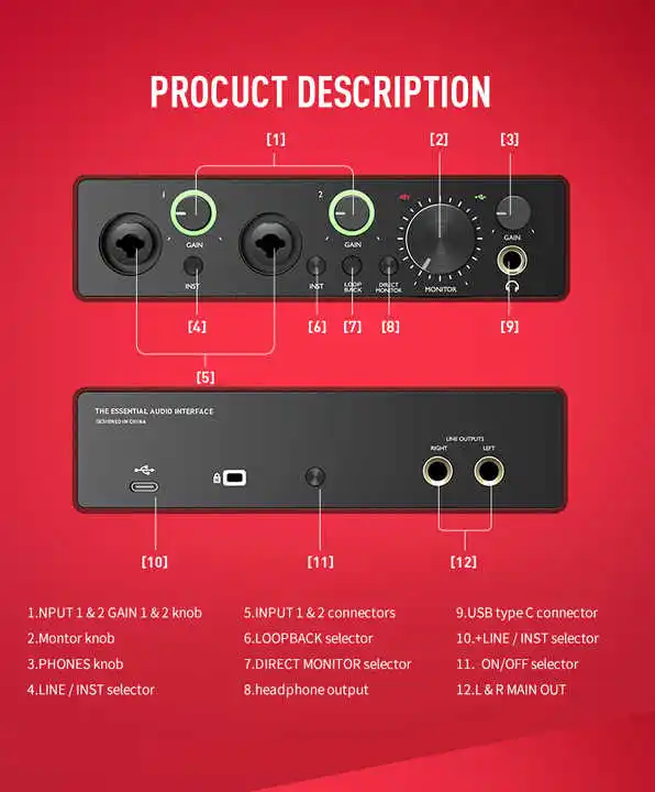 X2 Studio di registrazione esterno professionale Scheda audio dal vivo Scheda audio e mixer