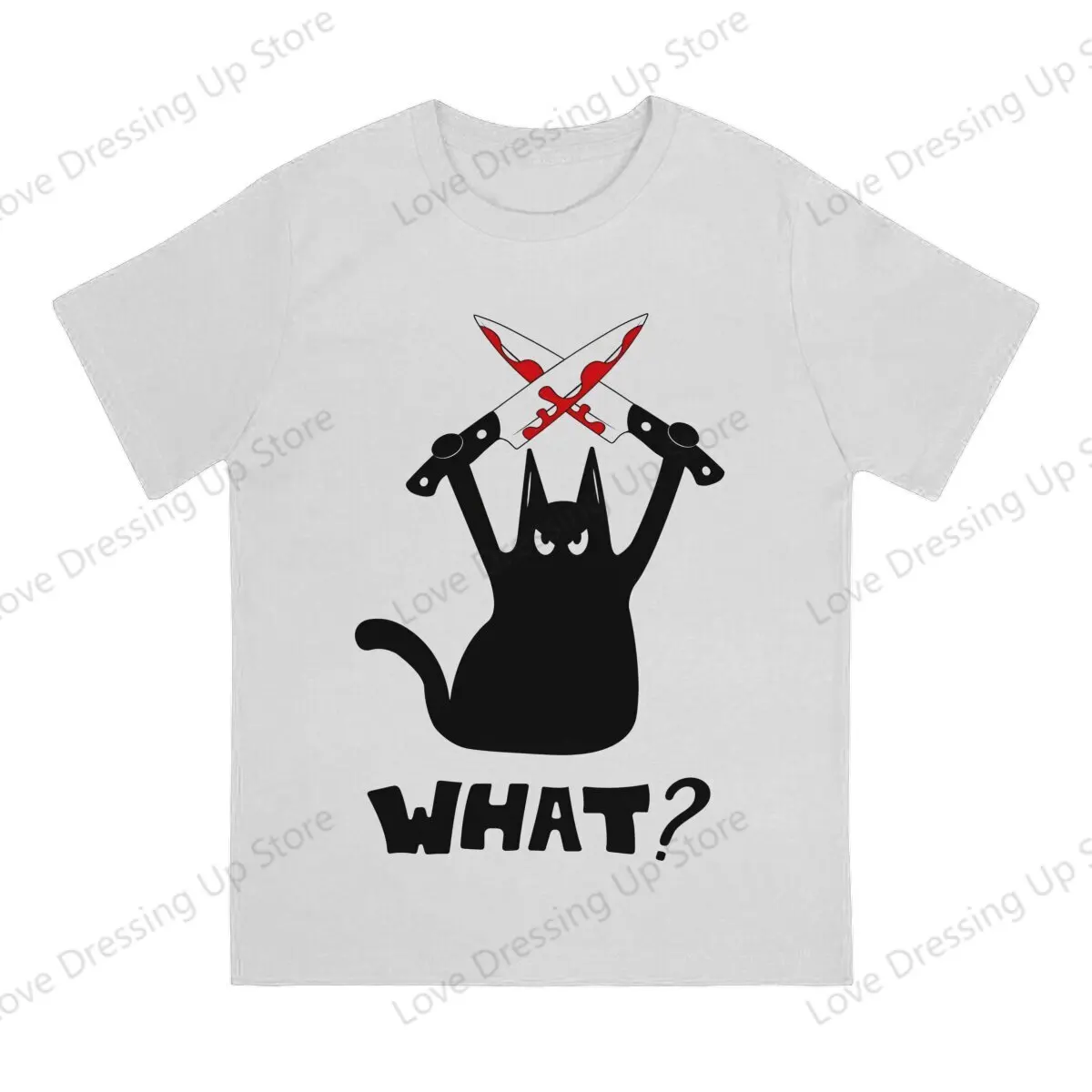 Black Cat Holding Knife   Murderous T Shirt Punk Men Tees Summer Clothing COTTON Crewneck TShirt