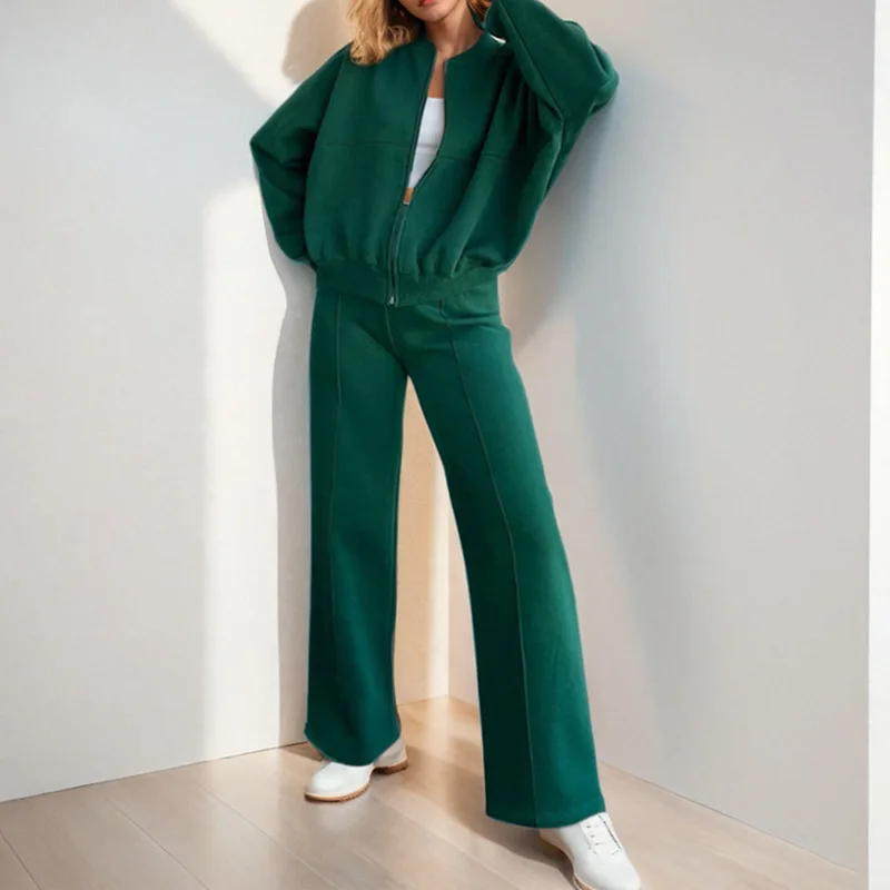 

Fashion Hoodie Set Zipper Straight Leg Pants Pure Color Cardigan Belted Casual Sportswear Ensemble for Men And Women