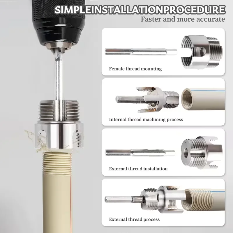 Pipe Threading Tool PVC Pipe Threading Cutter 1/2'' 3/4'' Water Pipe Internal External Thread Tapping Tool Electric Drill