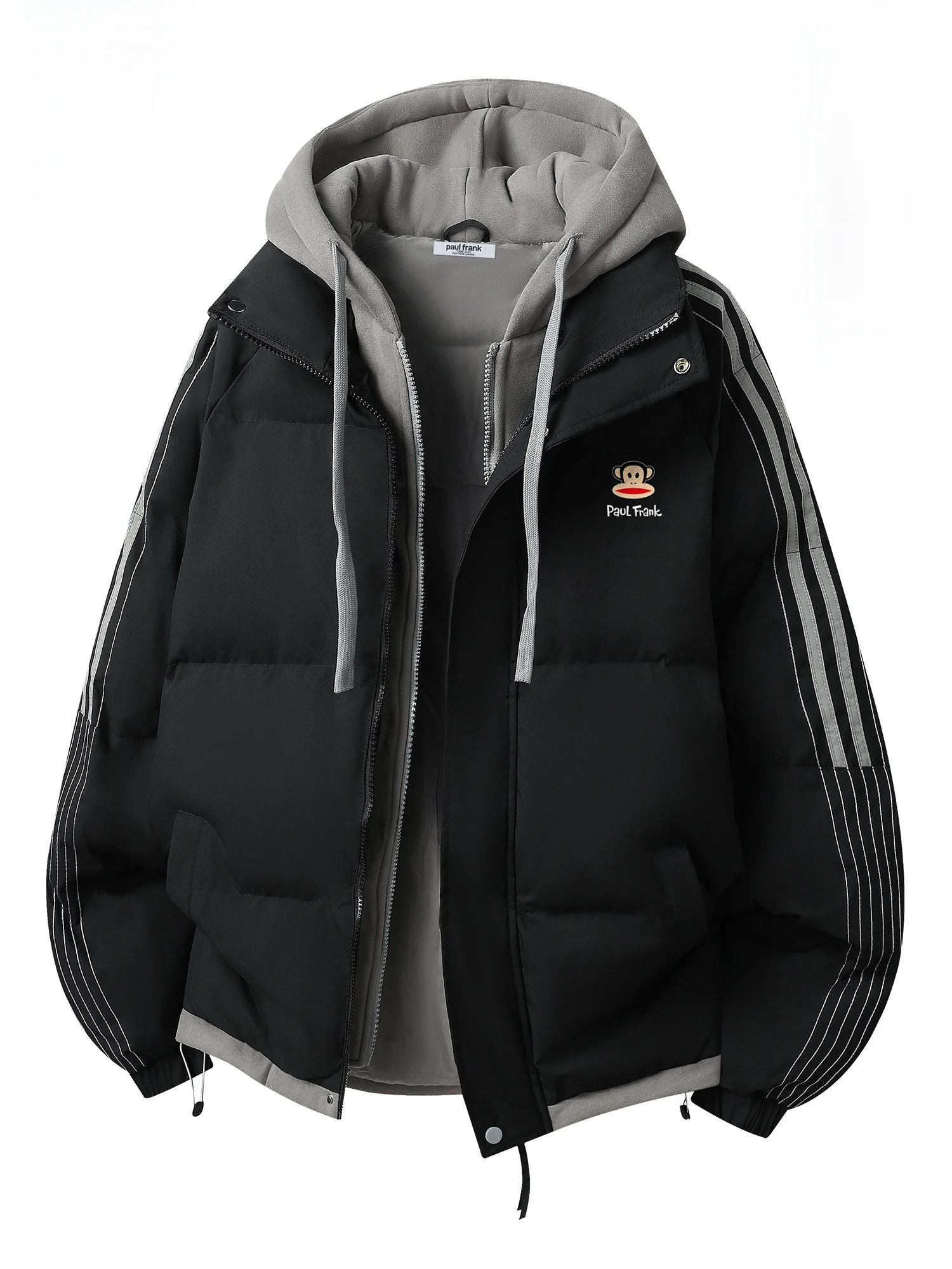 

Зимняя куртка Paul Frank: утепленное хлопковое пальто для мужчин, в полоску, с цветными блоками, капюшоном и молнией, молодежная повседневная верхняя одежда