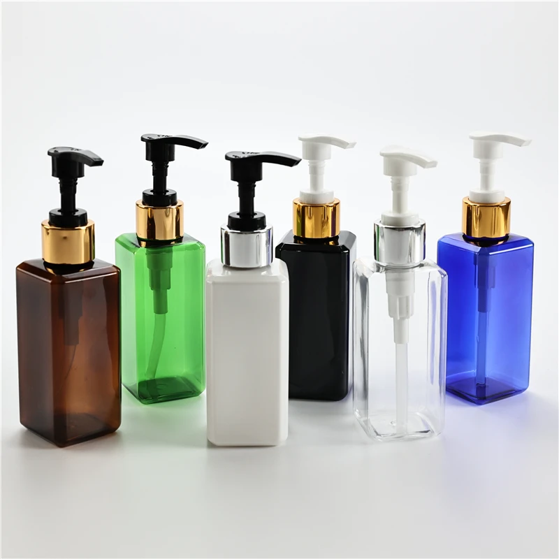 150ML X 40 Square Plastic Bottles With Anodized Aluminum Lotion Pump Cosmetic Shampoo Shower Gel Portable Lotion Pump Containers