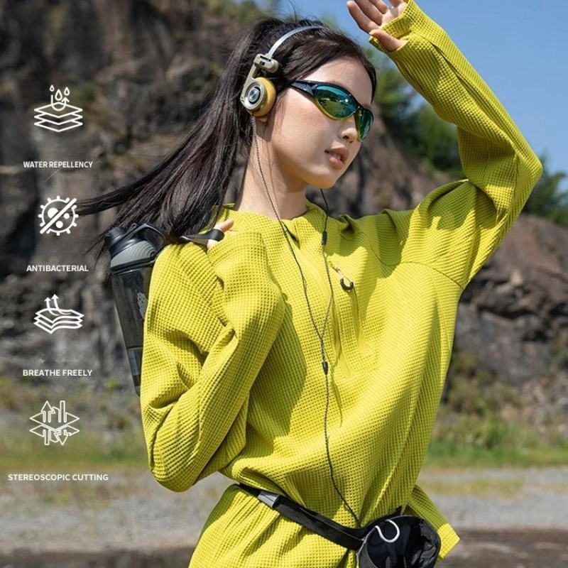 Outdoor Waffle Half-Zip Moisture-Wicking Quick-Drying Sport Long-Sleeve T-shirt for Men & Women Outdoor Camping, Hiking, Cycling
