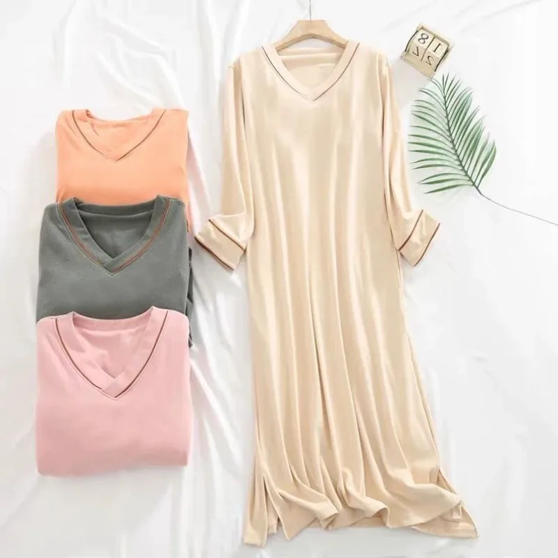 

Бархатная длинная ночная рубашка больших размеров 150 кг, осенне-зимняя теплая пижамная рубашка, однотонное свободное платье с v-образным вырезом, полная длина, рубашки для сна, домашняя одежда