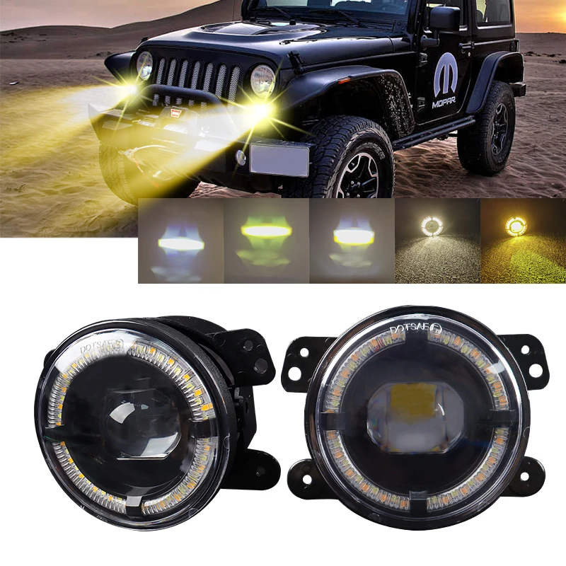 4 Inch Round LED Front Driving Fog Lights Angel Eye Lenses Off Road for Jeep Grand Cherokee 2011-2013/Wrangler JK 2007-2018 XJ