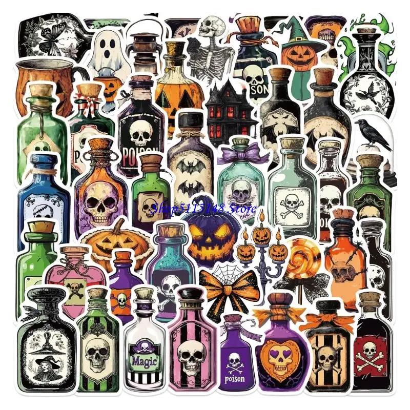 F3MA 50 Adhesive Cartoon Witch Potion Stickers Safe Material Phone Tablet Accessories