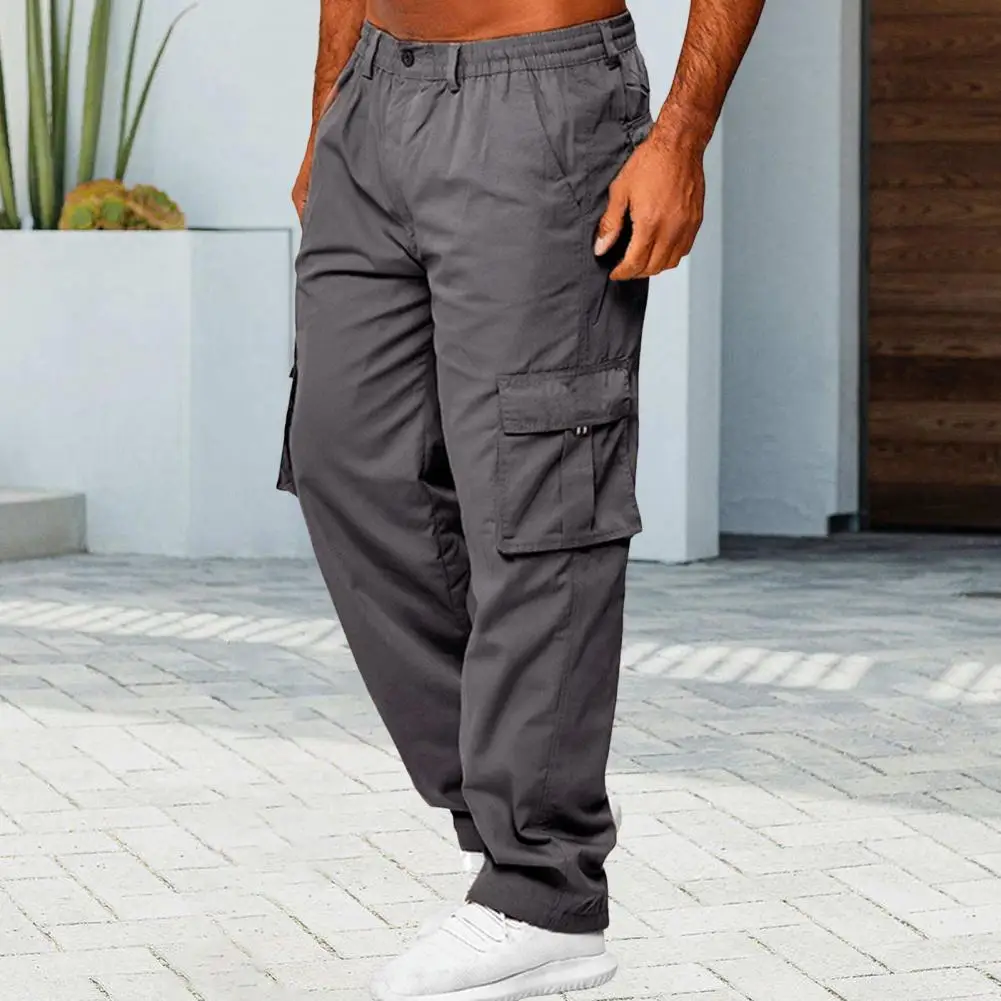 Einfarbige Herren hose atmungsaktive Outdoor-Cargo hose elastische Taille Multi-Taschen plus Größe weiche lockere Passform für Männer