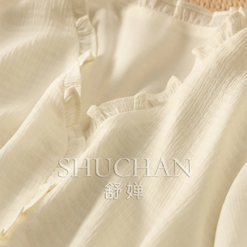 Edible Tree Fungus elegant shirt women V-neck long-sleeved tops blusas mujer de moda 2025 verano