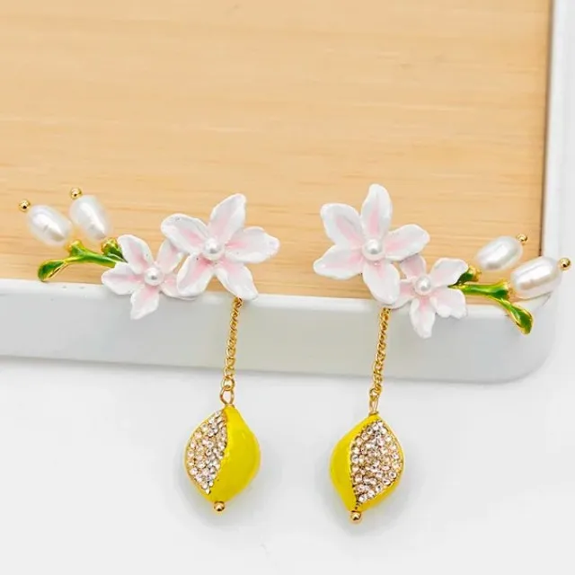 New Chinese Style Fresh Oil Painted Glaze Flowers Leaves Fruit Exquisite Creative Detachable Earrings