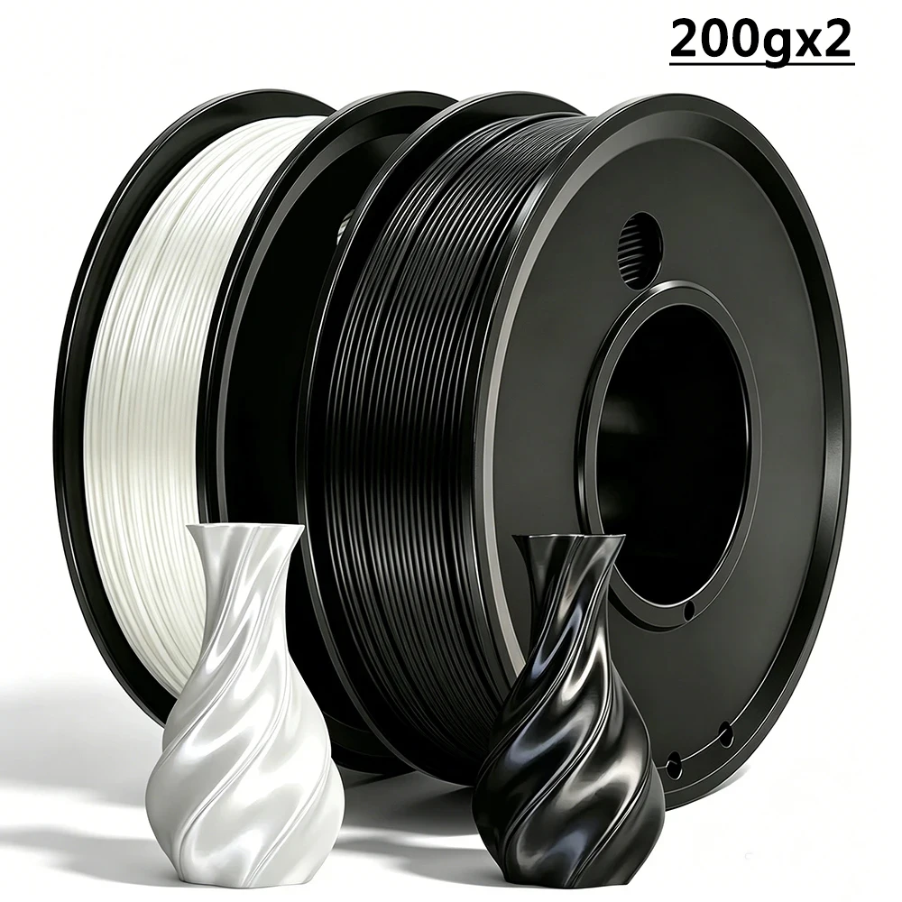 200gx2 PLA Silk White and silk black Filament 3D Printer Filament 1.75mm Dimension Accuracy +/- 0.03mm 3D Printing Filament Independent vacuum packaging