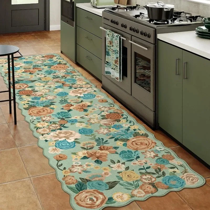 Runner Rug Non-slip Soft Machine-washable Carpet Vintage Floral Print Long Mats Irregular Home Decor Floor Mat Коврик-дорожка