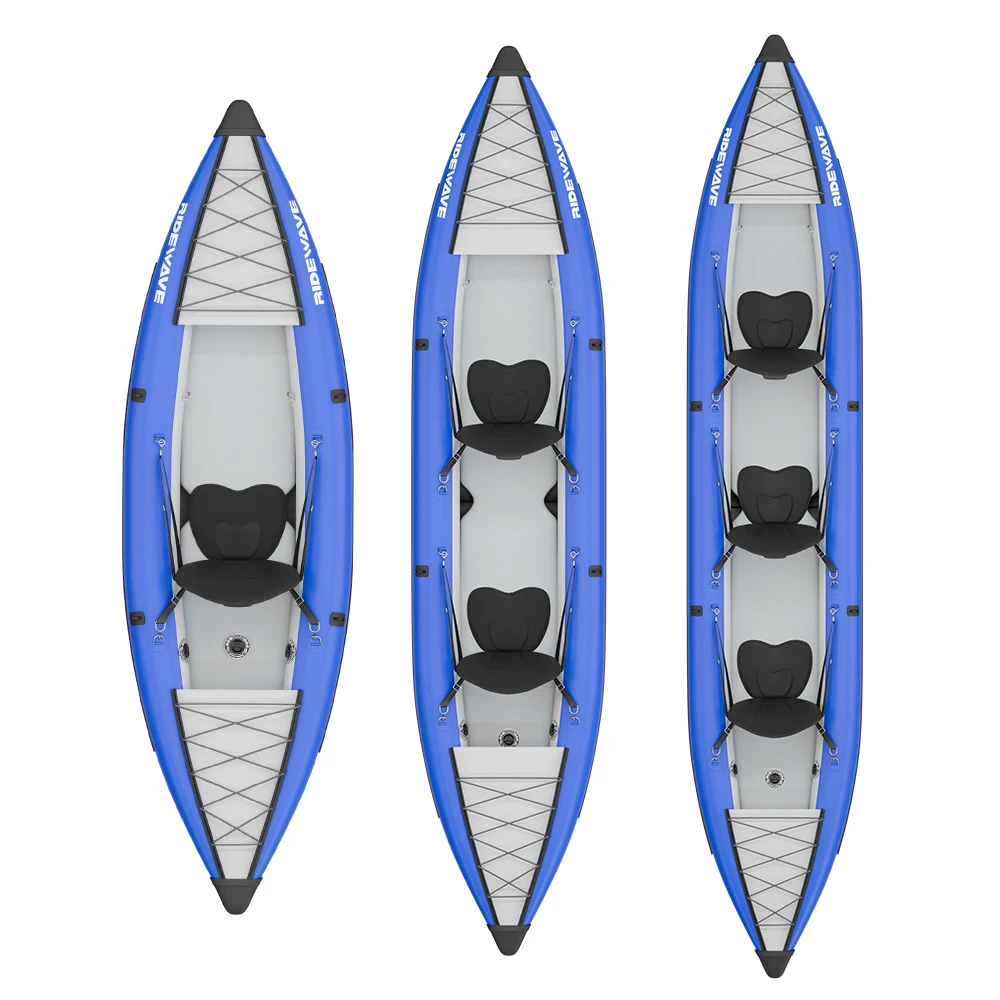 Drop Stitch PVC Inflatable Canoe Three Person Stable Watercraft Lightweight Rowing Kayak For Lake Outdoor Water Sports
