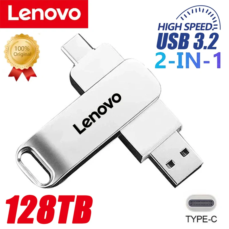 Lenovo 128TB USB asli, Flash Drive USB memori 2TB 1TB 16TB Tipe C kecepatan tinggi USB 3.0 tahan air