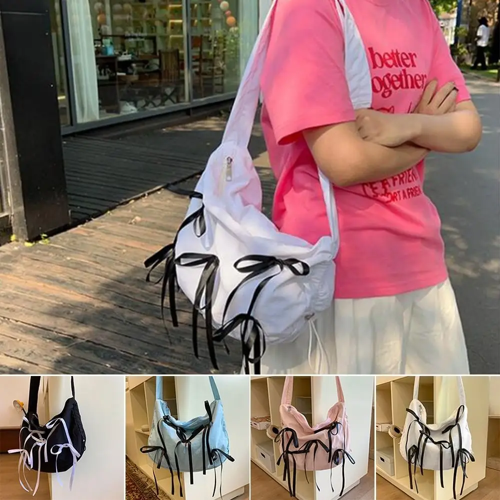 Bolsa de ombro de nylon de grande capacidade sacolas reutilizáveis Harajuku casual, uso diário, novo design