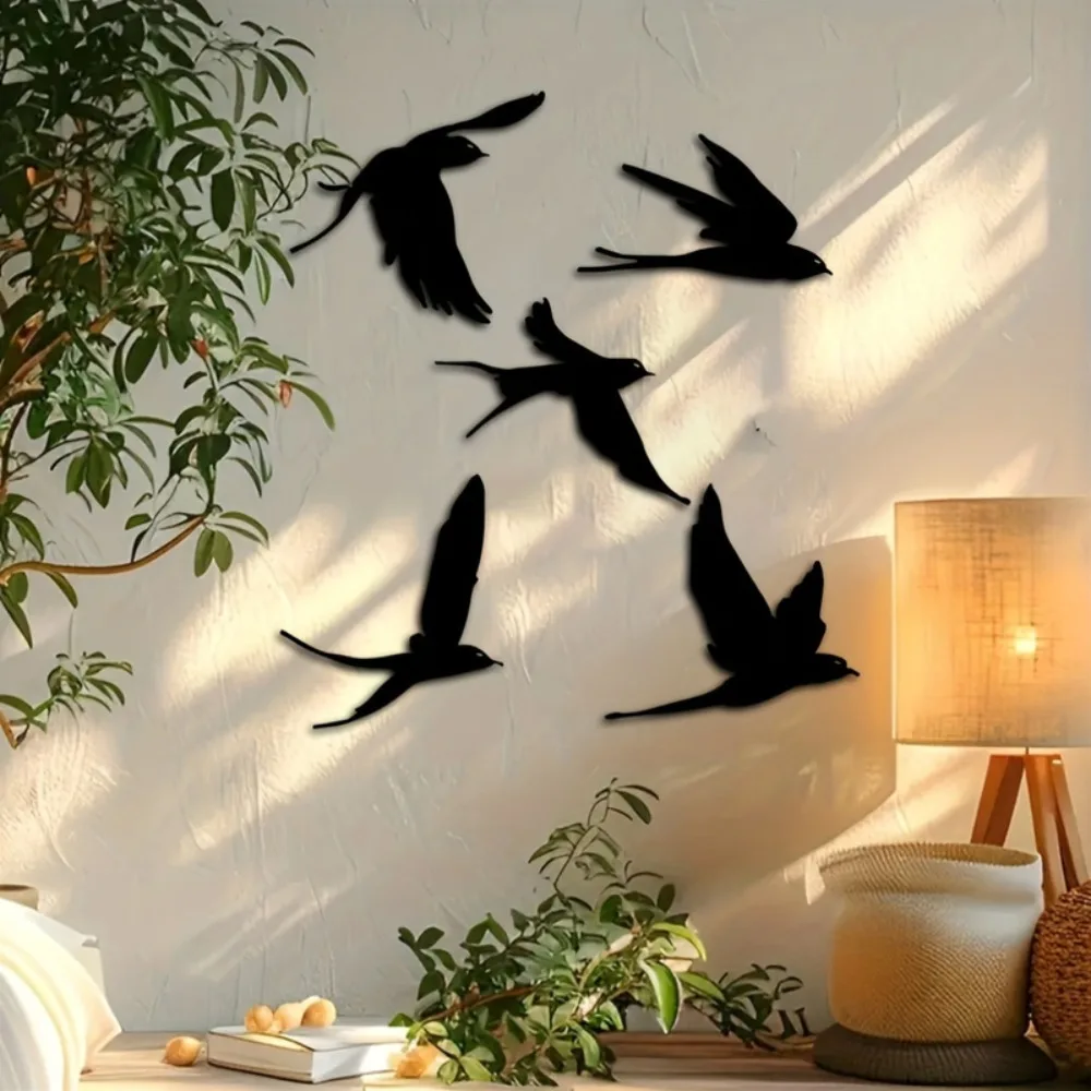 CIFBUY 5PCS Modern Iron Bird Silhouette Wall Art Metal Sculpture Set Indoor Outdoor Home Garden Patio Balcony Decor Elegant Hang