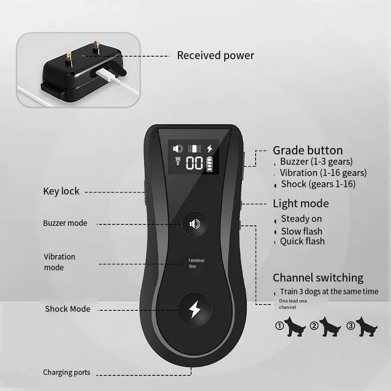 大型および小型犬用のリモートコントロールトレーニングカラー、複数のモード、調整可能なサイズ