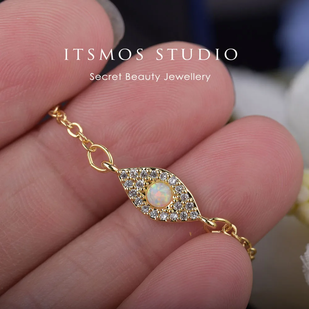 

ITSMOS Opal Eye Crystal Pendant Necklace Teufels Auge 14k-gold Plated Natural Opal Necklace for Women Dainty Jewelry