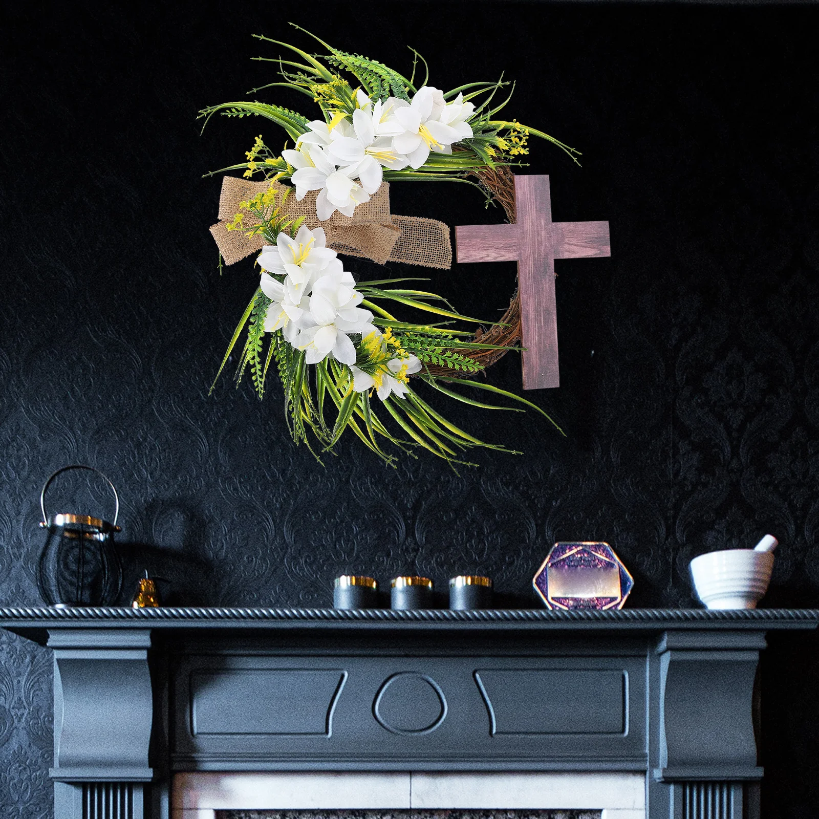 

Handmade Woven Wreath Decoration Cross Hanging Garland for Wedding Festival Holiday Christmas Wall Door Ornament