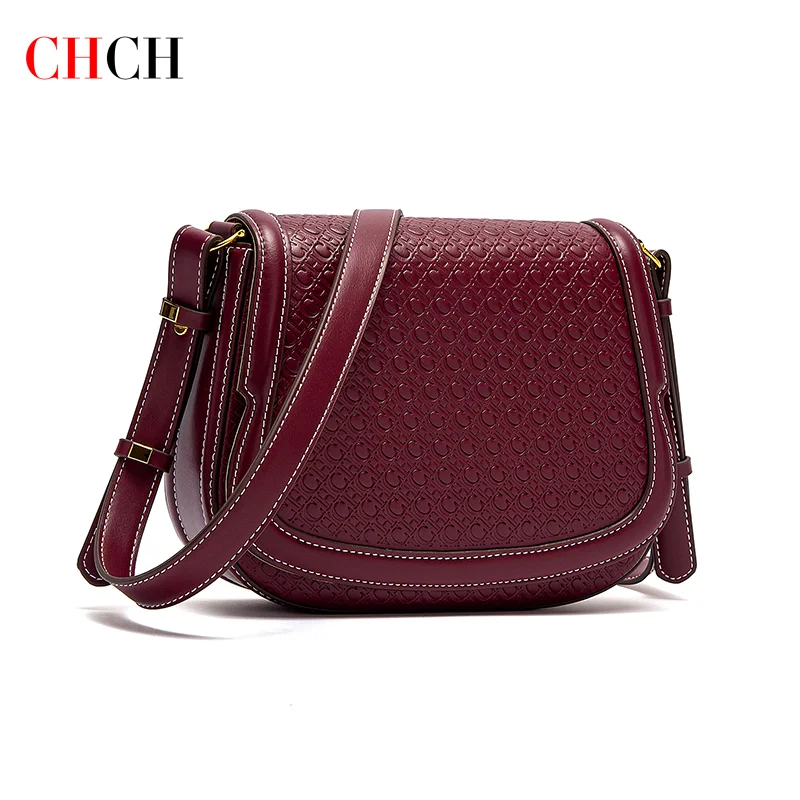 CHCH Women's Saddle Bag New Embossed Flip Small Square Bag Simple Business Women's Crossbody Bag