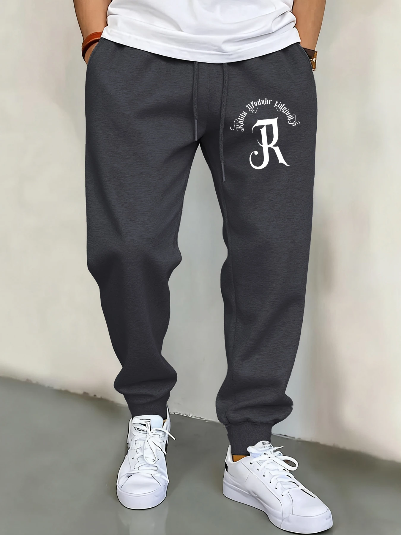 

The Arc-Shaped Letter Surrounds R Man Drawstring Pant Warm Pocket Sweatpant Sport Fashion Joggers Unisex Fashion Street Pants