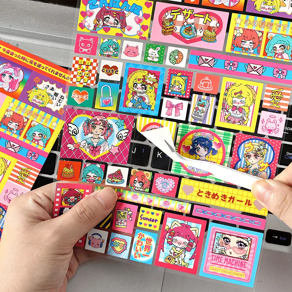Kawaii Japanese Retro Y2K Heisei Style Die-cut Sticker Diary Scrapbook Collage Material Stationery Cute DIY Phone Case Decor