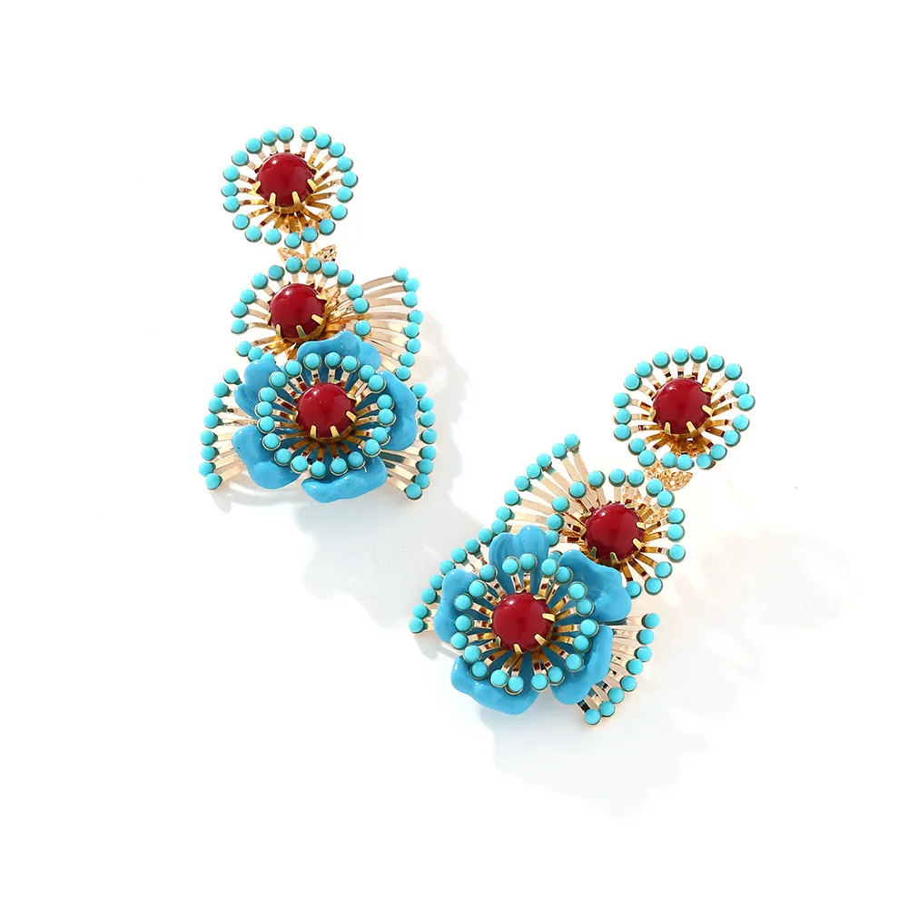 ZAA New Bohemian Multi Layer Long Flower Earrings