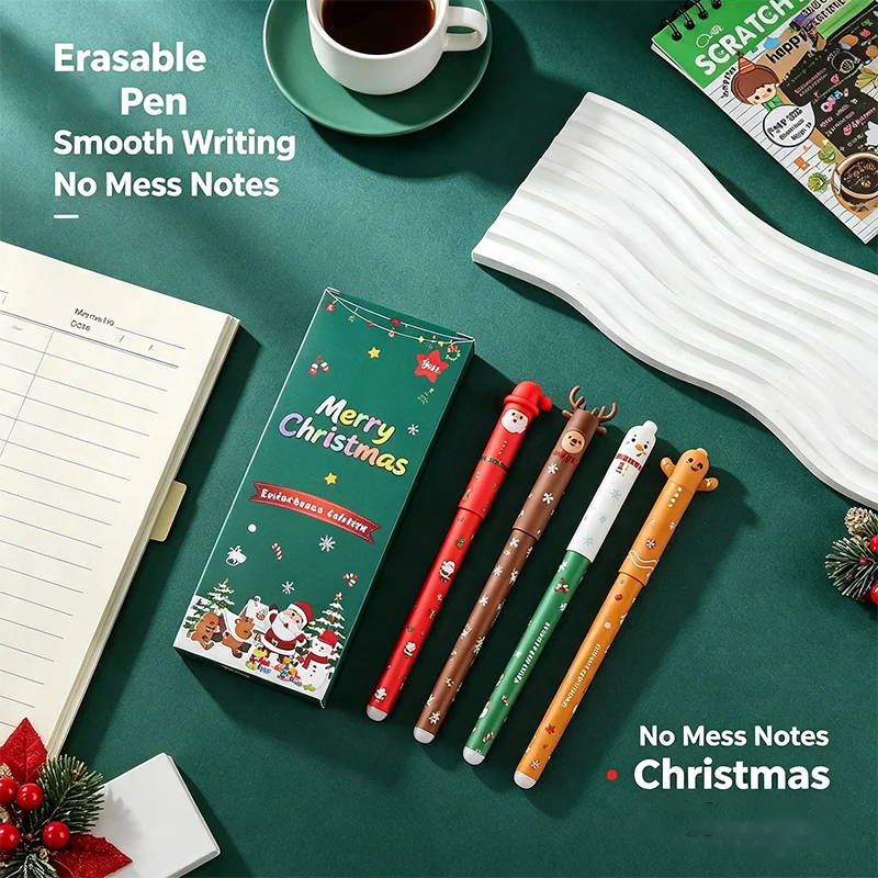 16/8 Pieces of Randomly Assorted Styles, Christmas Erasable Pens with Black Ink Refills, Cute Christmas Characters, Smooth Writing Stationery, Suitable for Planners, Notebooks, Holiday Gifts, to Give to Friends and Col