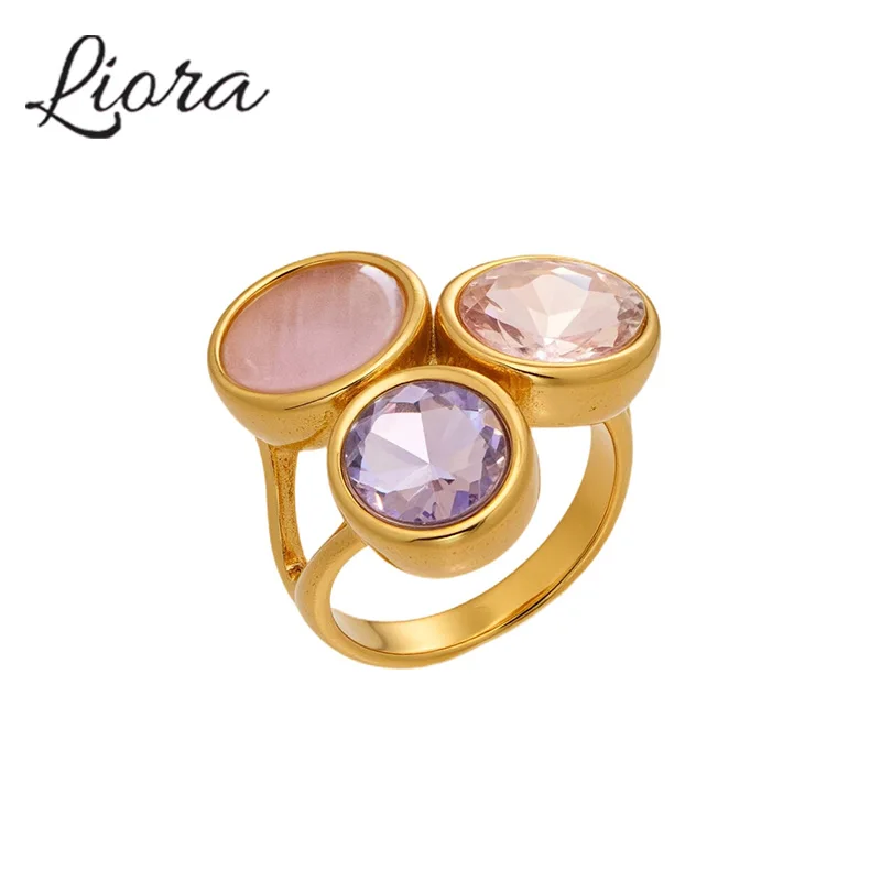 Liora Cat's Eye Stone Cubic Zircon Ringe für Frauen, Edelstahl, wasserdichte Ringe, Hochzeit, Verlobung, Modeschmuck