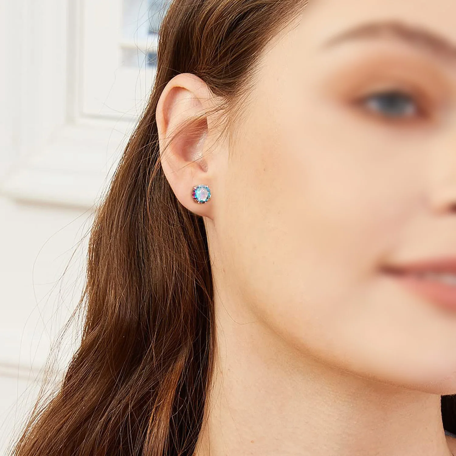 1 Pair Fashion Hypoallergenic Stainless Steel Double-side Round CZ Screw Flat Back Stud Earrings for Men Women Daily Ear Jewelry