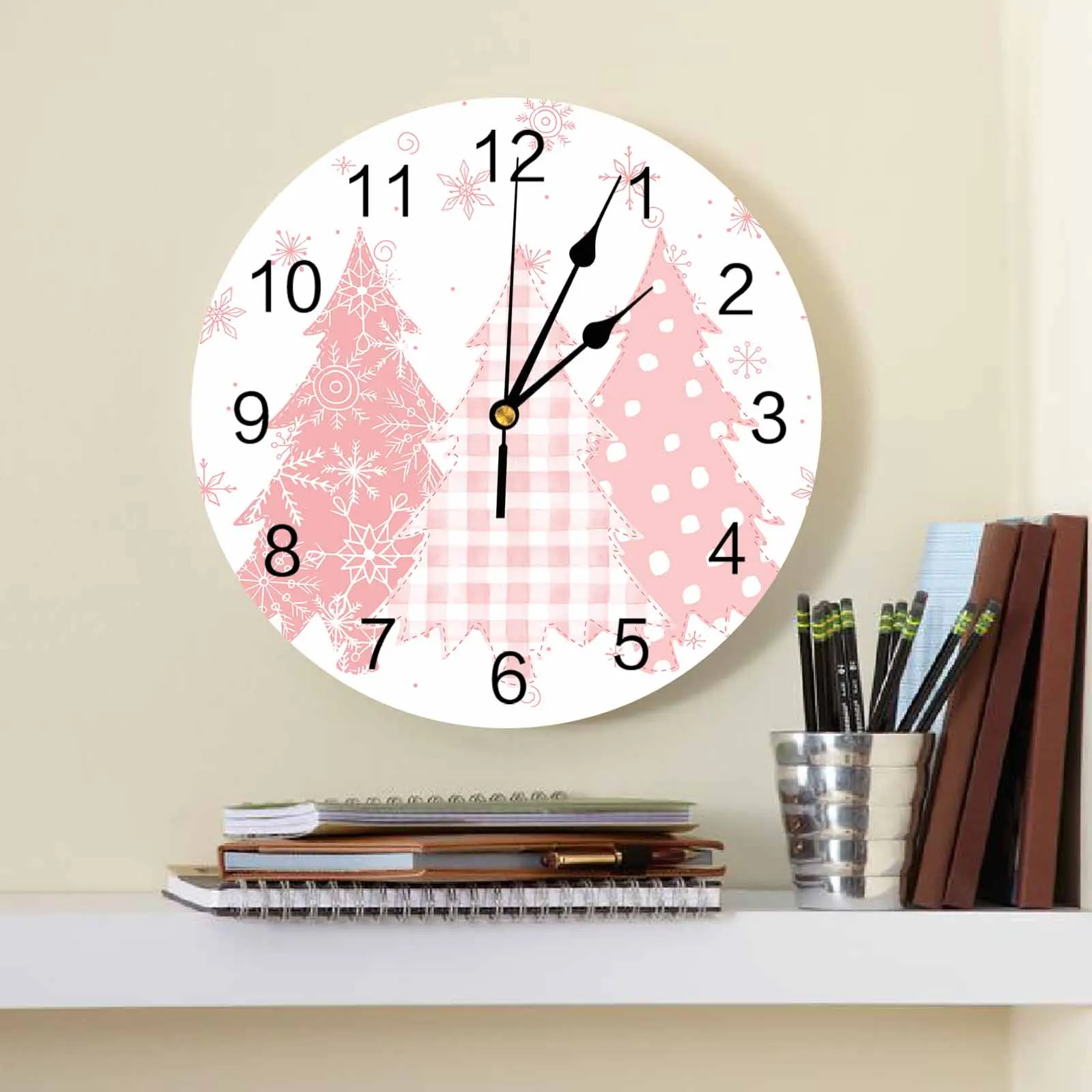 Christmas Winter Snowflake Pine Tree Printed Wall Clock Modern Silent Clock Living Room Home Decor Wall Hanging Watch