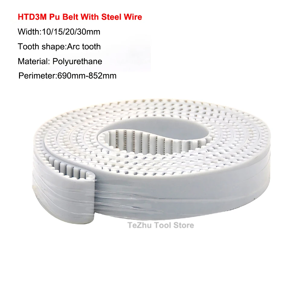 

1PCS HTD3M 690mm-852mm Closed Loop Polyurethane Pu Belt With Steel Wire Core White Synchronous Belt Width 10/15/20/30mm